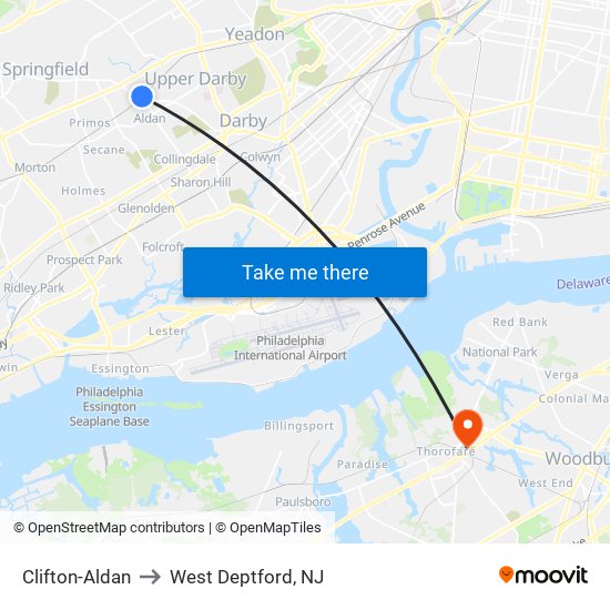 Clifton-Aldan to West Deptford, NJ map