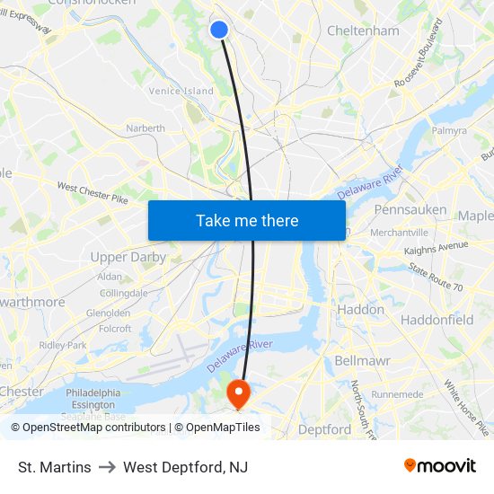 St. Martins to West Deptford, NJ map