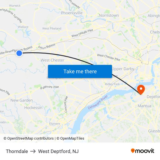Thorndale to West Deptford, NJ map