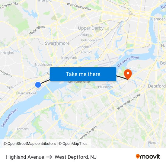 Highland Avenue to West Deptford, NJ map