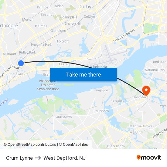 Crum Lynne to West Deptford, NJ map