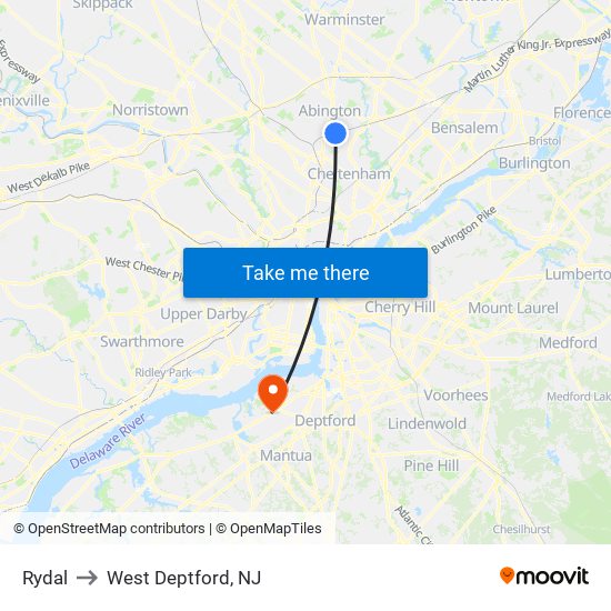 Rydal to West Deptford, NJ map