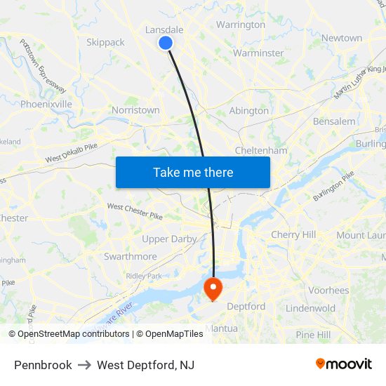 Pennbrook to West Deptford, NJ map