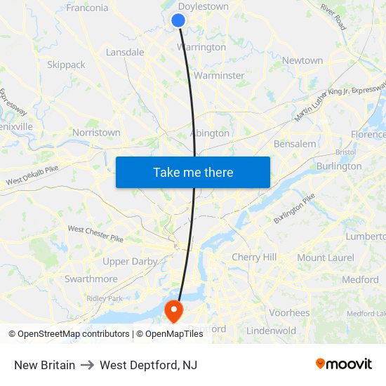 New Britain to West Deptford, NJ map