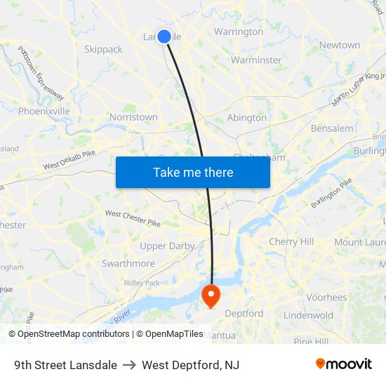 9th Street Lansdale to West Deptford, NJ map