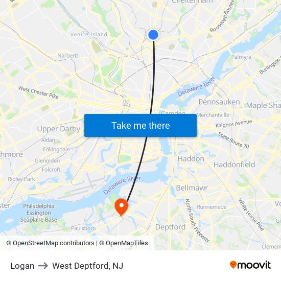 Logan to West Deptford, NJ map