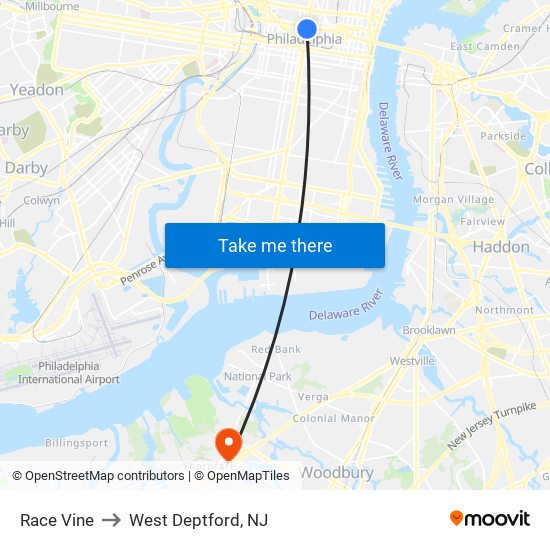 Race Vine to West Deptford, NJ map