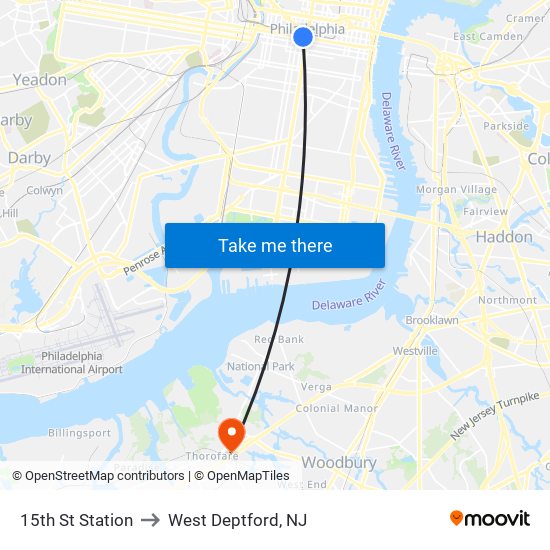 15th St Station to West Deptford, NJ map