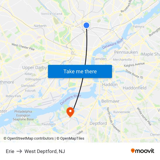 Erie to West Deptford, NJ map