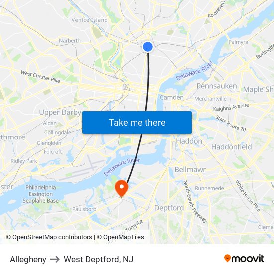 Allegheny to West Deptford, NJ map