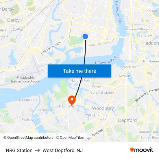 NRG Station to West Deptford, NJ map
