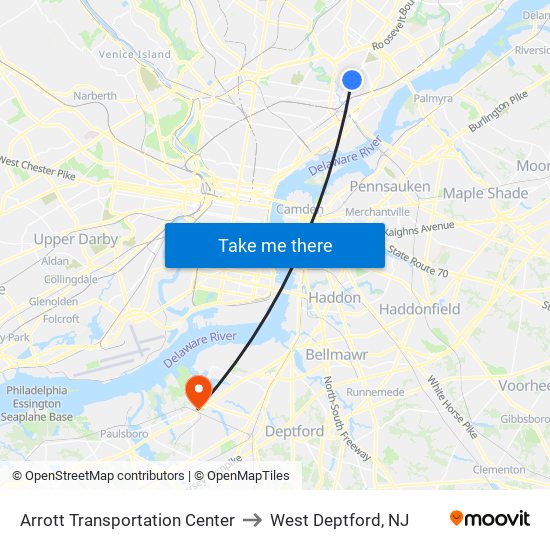 Arrott Transportation Center to West Deptford, NJ map