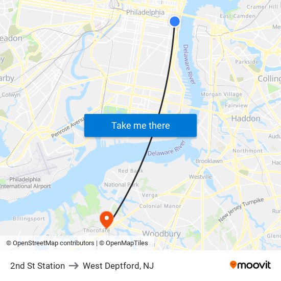 2nd St Station to West Deptford, NJ map