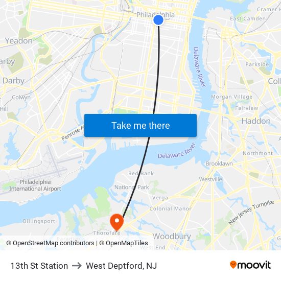 13th St Station to West Deptford, NJ map