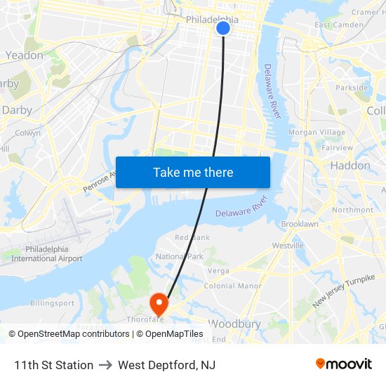 11th St Station to West Deptford, NJ map