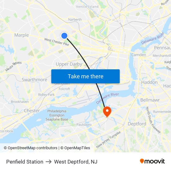 Penfield Station to West Deptford, NJ map