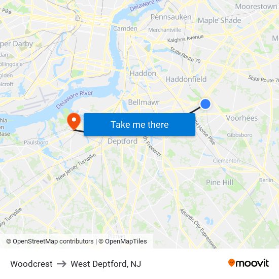 Woodcrest to West Deptford, NJ map