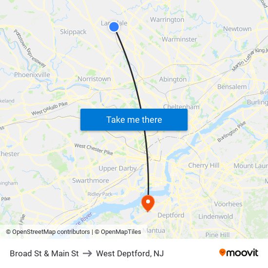 Broad St & Main St to West Deptford, NJ map