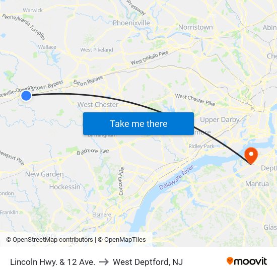 Lincoln Hwy. & 12 Ave. to West Deptford, NJ map