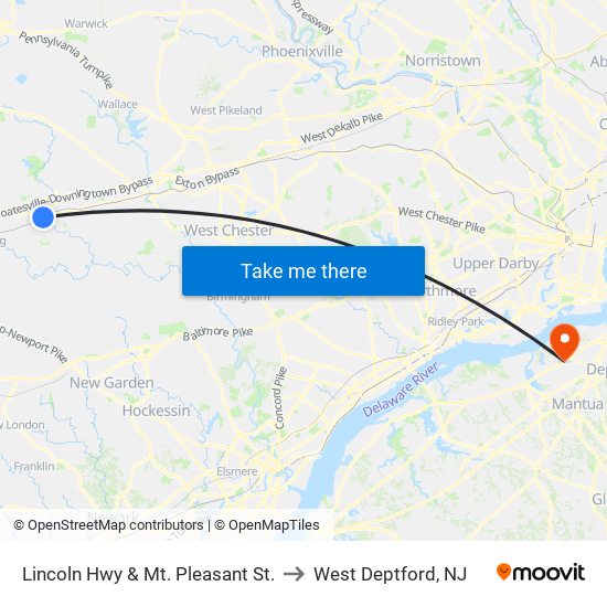 Lincoln Hwy & Mt. Pleasant St. to West Deptford, NJ map