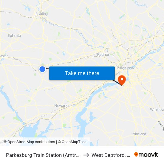 Parkesburg Train Station (Amtrak) to West Deptford, NJ map