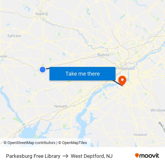 Parkesburg Free Library to West Deptford, NJ map