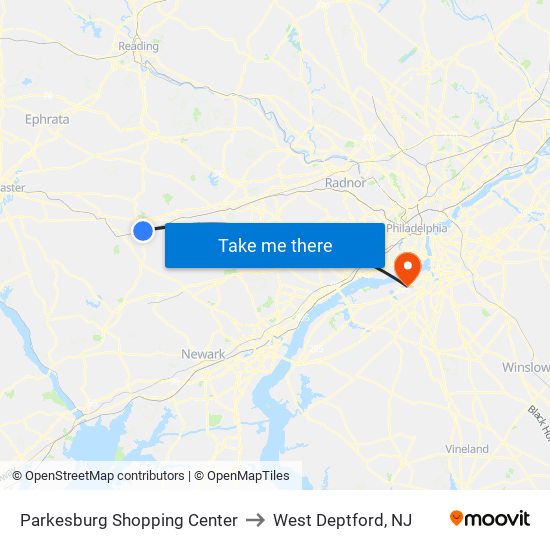 Parkesburg Shopping Center to West Deptford, NJ map