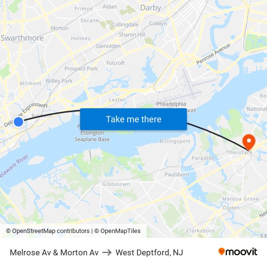 Melrose Av & Morton Av to West Deptford, NJ map