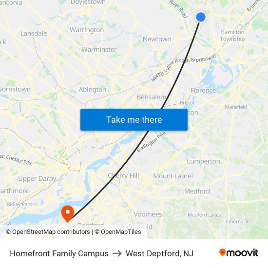 Homefront Family Campus to West Deptford, NJ map