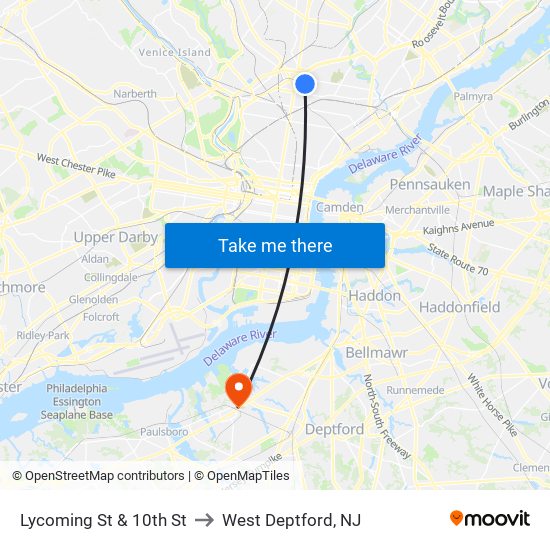 Lycoming St & 10th St to West Deptford, NJ map