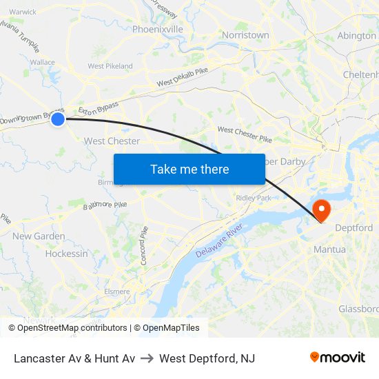 Lancaster Av & Hunt Av to West Deptford, NJ map