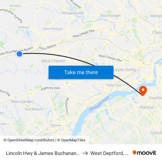Lincoln Hwy & James Buchanan Dr to West Deptford, NJ map