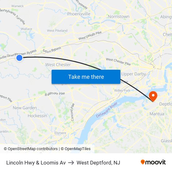 Lincoln Hwy & Loomis Av to West Deptford, NJ map
