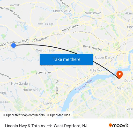 Lincoln Hwy & Toth Av to West Deptford, NJ map