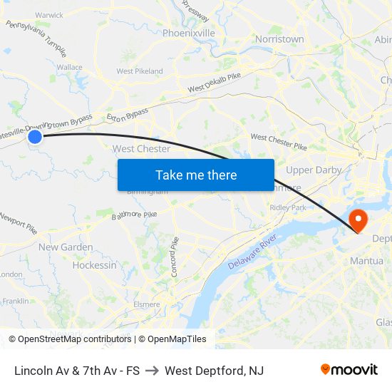 Lincoln Av & 7th Av - FS to West Deptford, NJ map