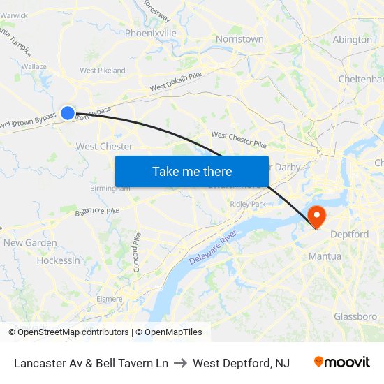Lancaster Av & Bell Tavern Ln to West Deptford, NJ map
