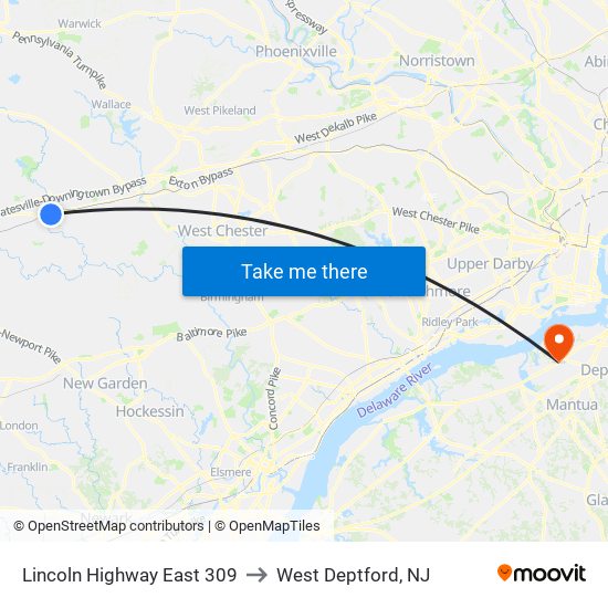 Lincoln Highway East 309 to West Deptford, NJ map