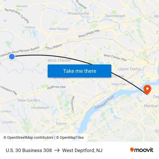 U.S. 30 Business 308 to West Deptford, NJ map