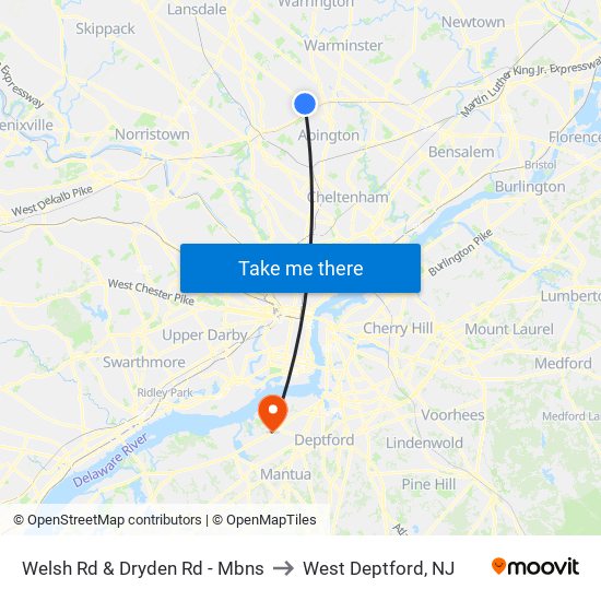 Welsh Rd & Dryden Rd - Mbns to West Deptford, NJ map