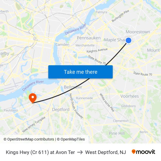 Kings Hwy (Cr 611) at Avon Ter to West Deptford, NJ map