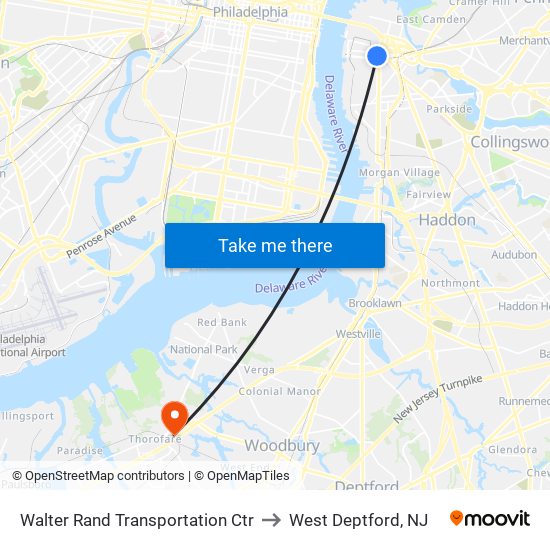 Walter Rand Transportation Ctr to West Deptford, NJ map