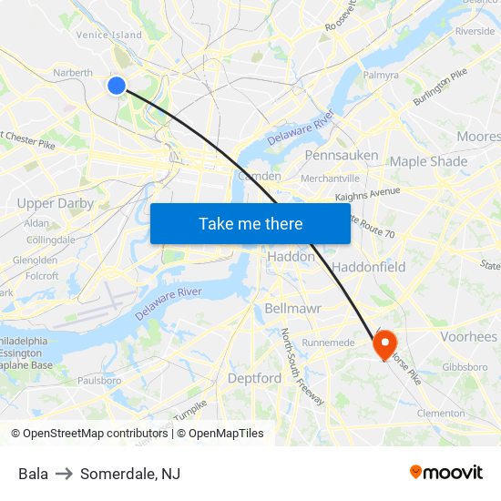 Bala to Somerdale, NJ map