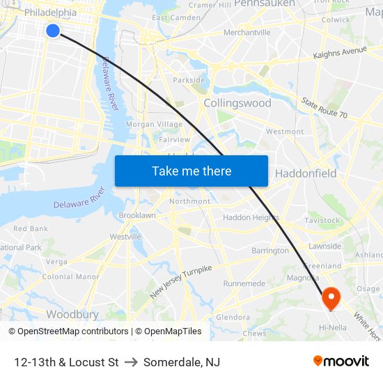 12-13th & Locust St to Somerdale, NJ map