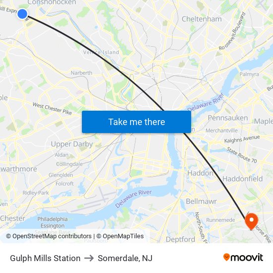 Gulph Mills Station to Somerdale, NJ map