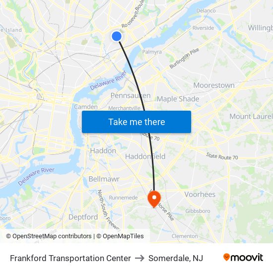 Frankford Transportation Center to Somerdale, NJ map