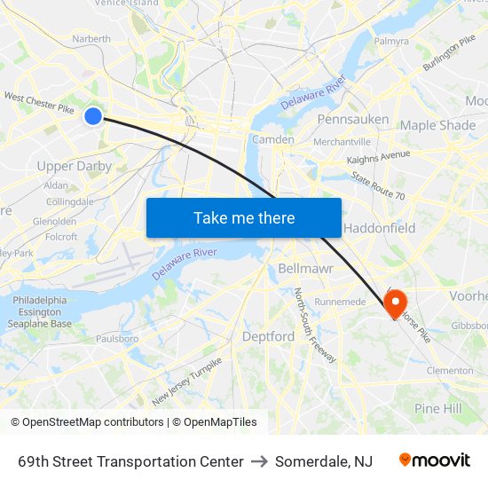 69th Street Transportation Center to Somerdale, NJ map