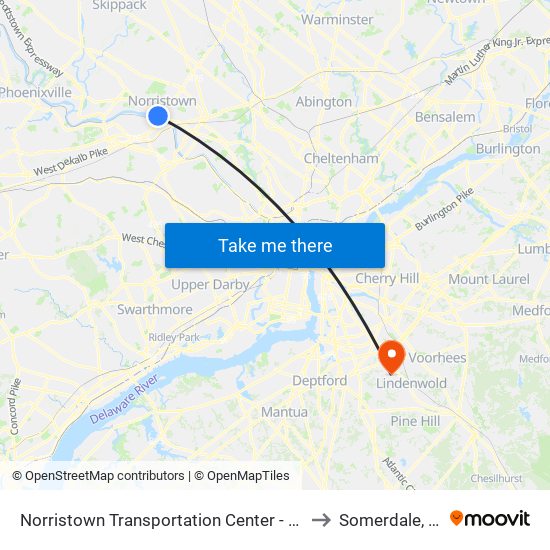 Norristown Transportation Center - Nhsl to Somerdale, NJ map
