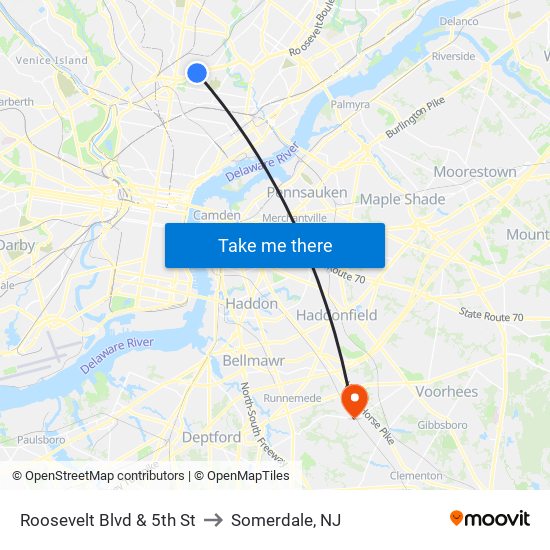 Roosevelt Blvd & 5th St to Somerdale, NJ map