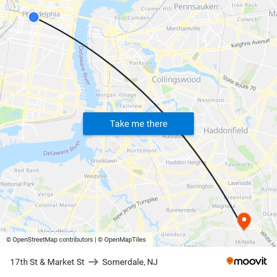 17th St & Market St to Somerdale, NJ map