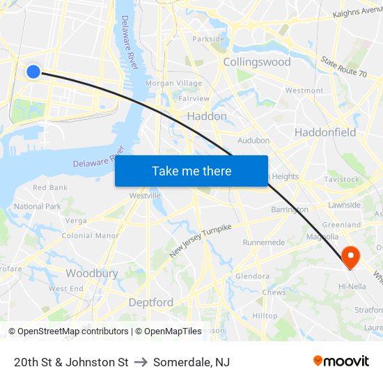 20th St & Johnston St to Somerdale, NJ map